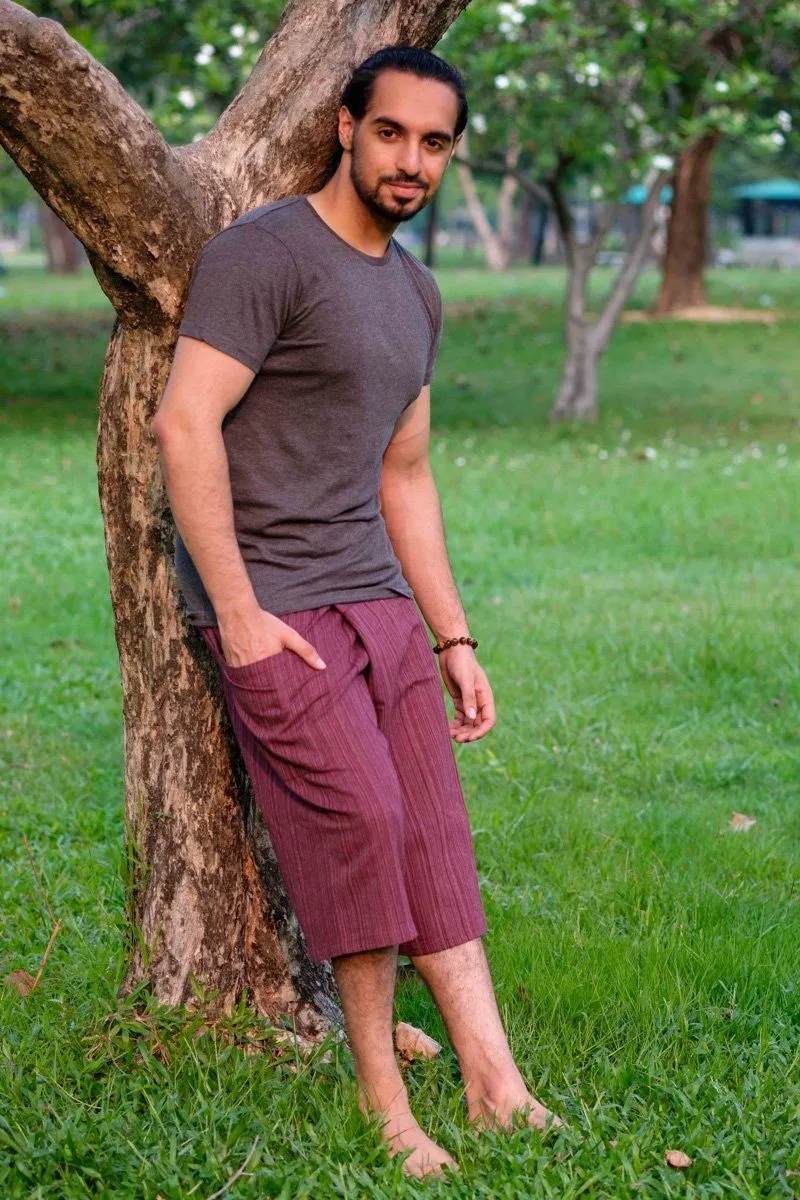 Hippie Pants Men's Burgundy Red 3/4 Fisherman Pants, wrap shorts