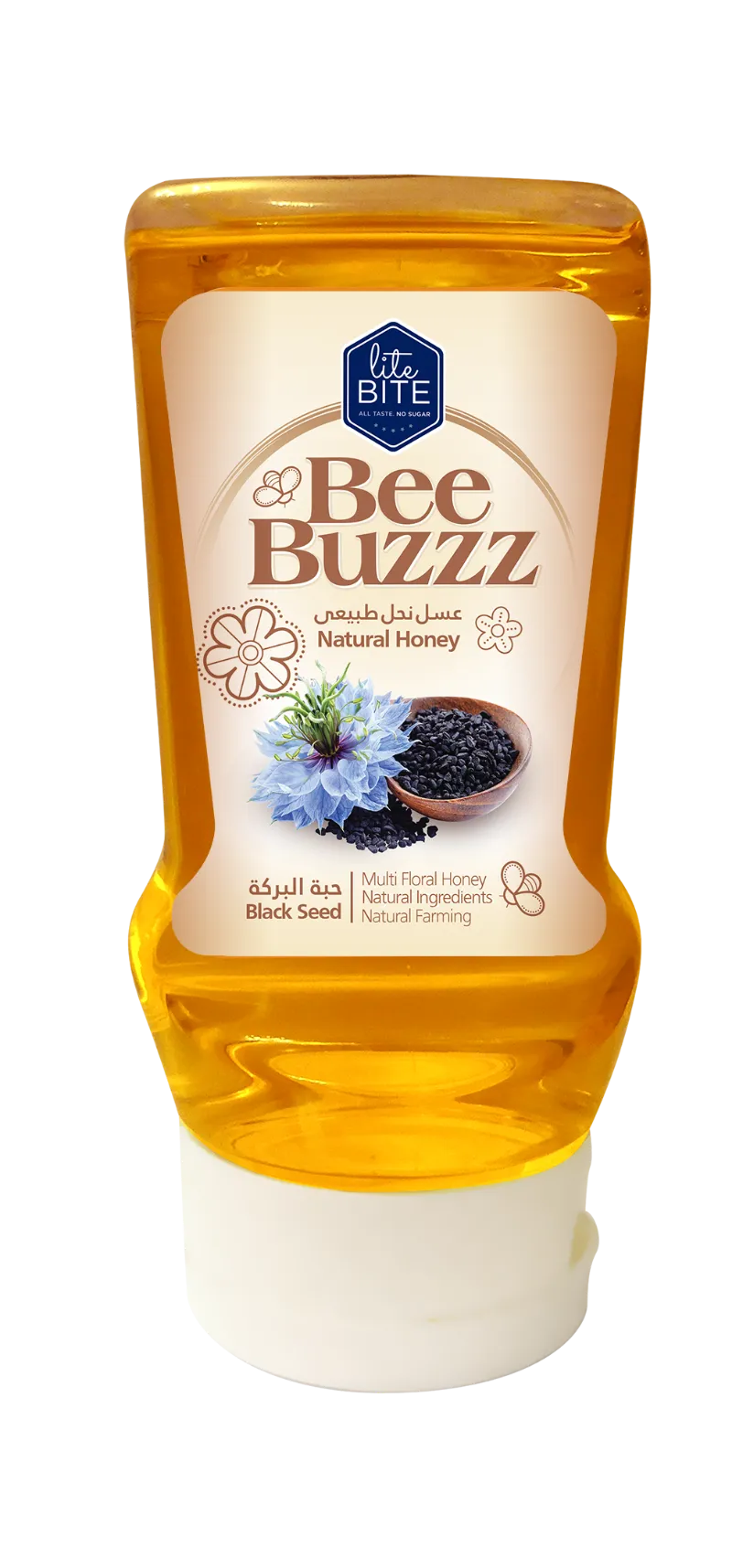 LiteBite Egypt Bee Buzzz Black Seed honey in 425g squeeze bottle