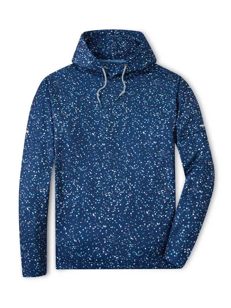 DTWOOO Print Performance Fleece Hoodie in polka dots pattern, front view with hood