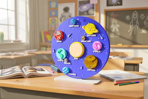 Fun House Toys Solar System Puzzle Model showing planets arranged in order on standing display