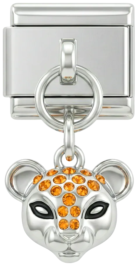 Charms Official Cat Head charm with stones on silver finish
