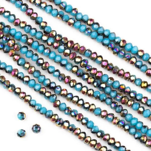 Cherry Tree Beads 2x2mm faceted crystal rondelle beads in hot pink, copper, and blue tones