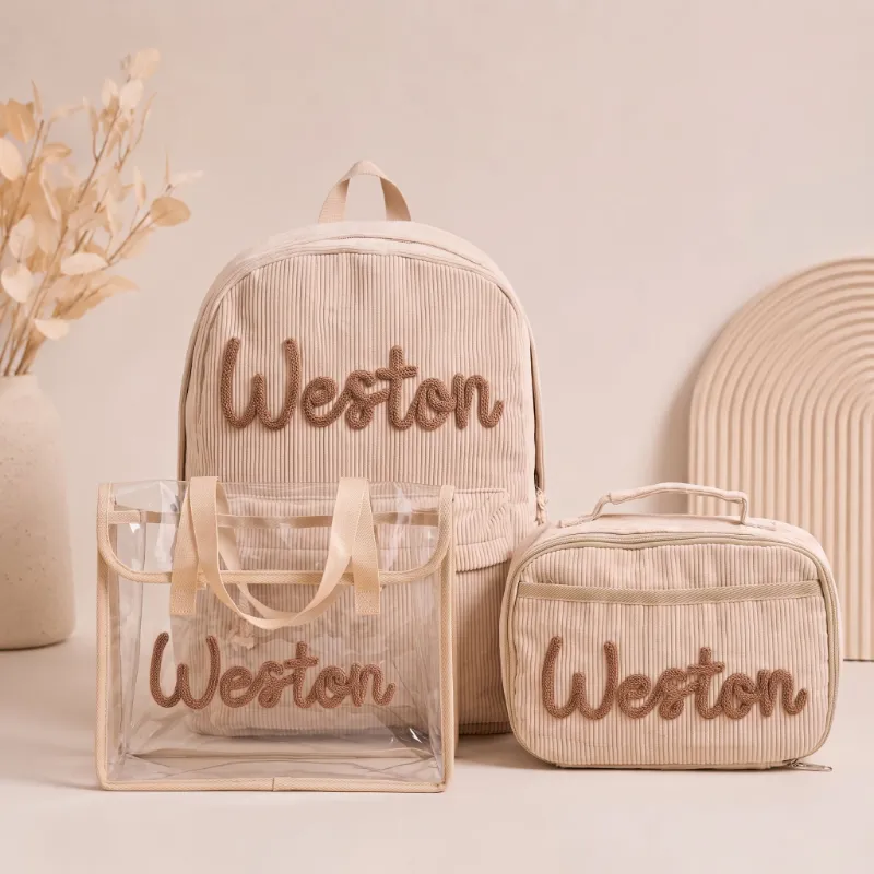 MamaRaya Personalized 3-Piece Backpack Set with A4 Folder showing coordinated school bag and lunch bag
