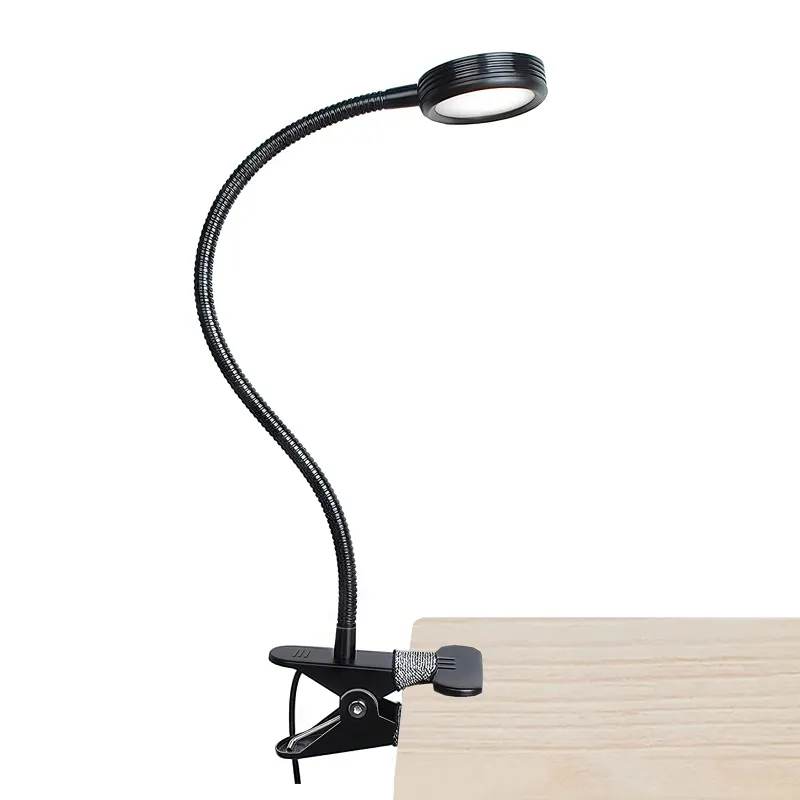 Lepower Tec Flexible Clip On Desk Light with USB Charging, silver gooseneck lamp with clip attachment