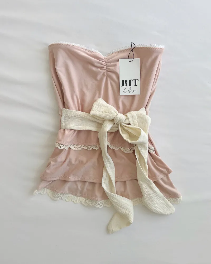 Bit By Angie Ballet slipper pink ruffle tube top with chiffon belt