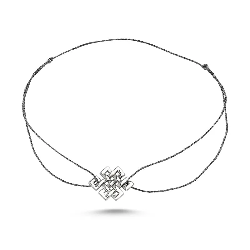 Amorium Jewelry Mandala String Bracelet in Silver, geometric mandala charm on adjustable cord