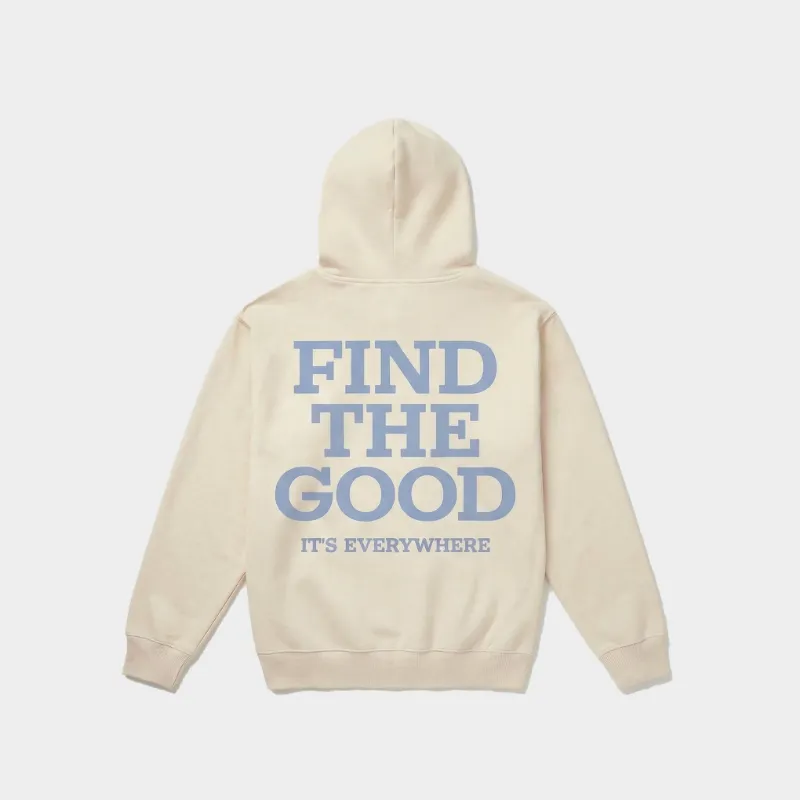 Find The Good Brand Seasonal Core Find The Good Hoodie in cream with pigment dyed finish