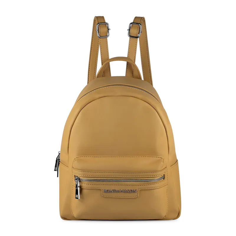 Bond & Mason The Maddison Backpack (Yellow) showing yellow backpack with zip pockets