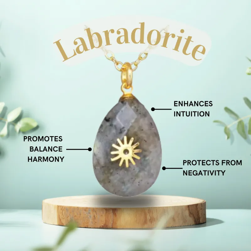 Turix Dainty Cosmic Crystal Necklace in Labradorite with gold-plated chain and small polished stone pendant