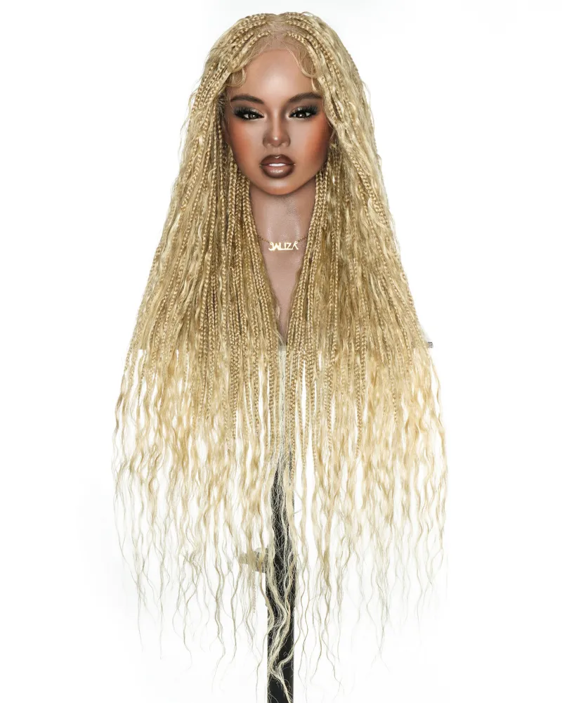Jaliza Color 613 Pre-Bleached Swiss HD Full Lace Glueless Boho Box Braided Wig in blonde