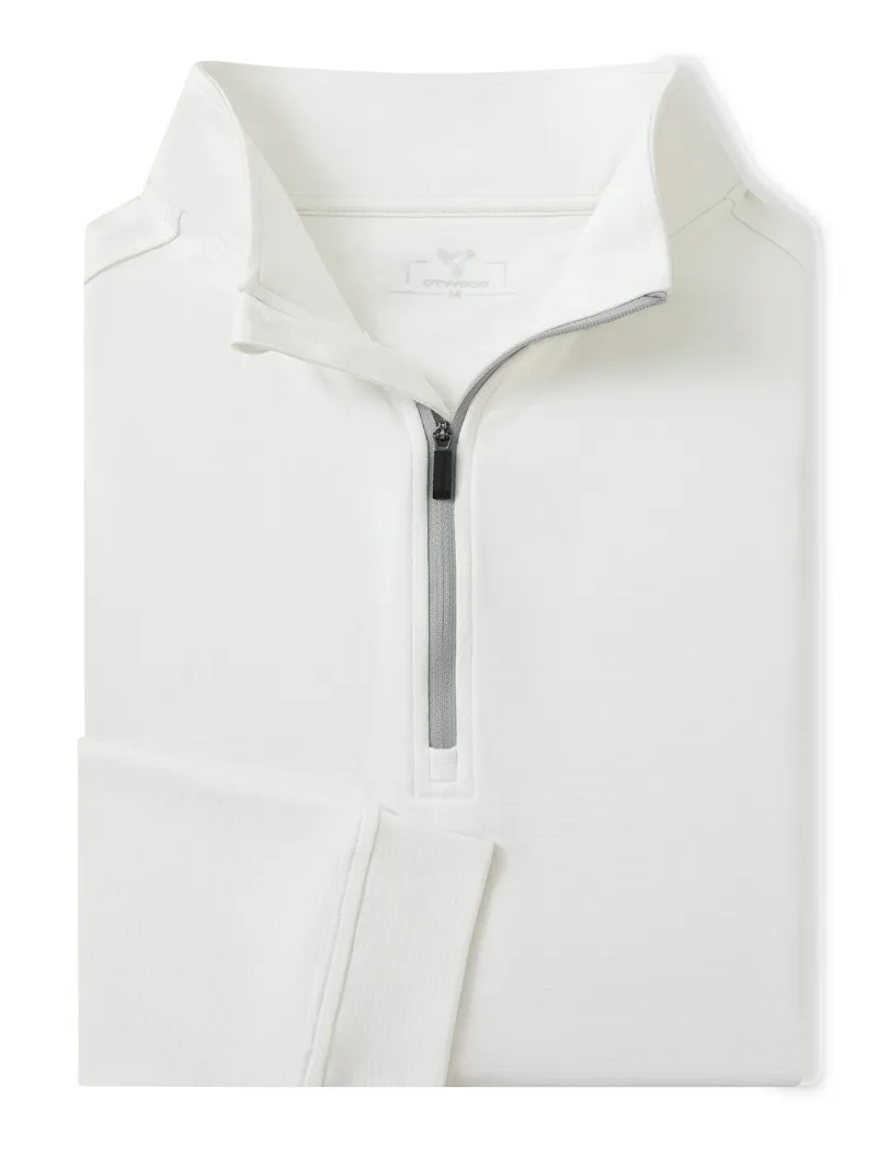 DTWOOO Heather Performance Quarter-Zip in White with stand-up collar and half zip