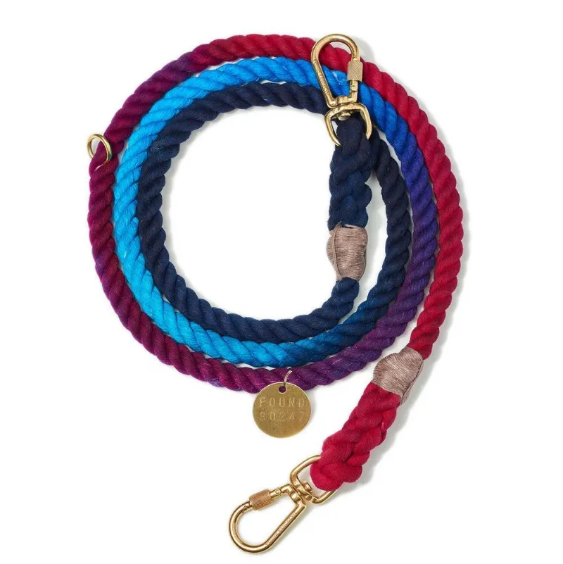 Found My Animal Dark Multi Ombre Cotton Rope Dog Leash with brass hardware
