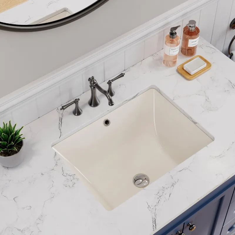 HOROW Bisque Under-Counter Bathroom Sink, bisque ceramic basin with overflow hole for a modern vanity.