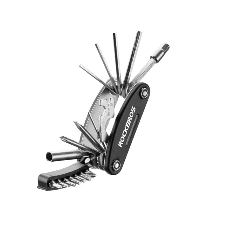 RockBros US 16-in-1 Foldable Bike Repair Tool Kit showing folded multi-tool with carbon steel heads