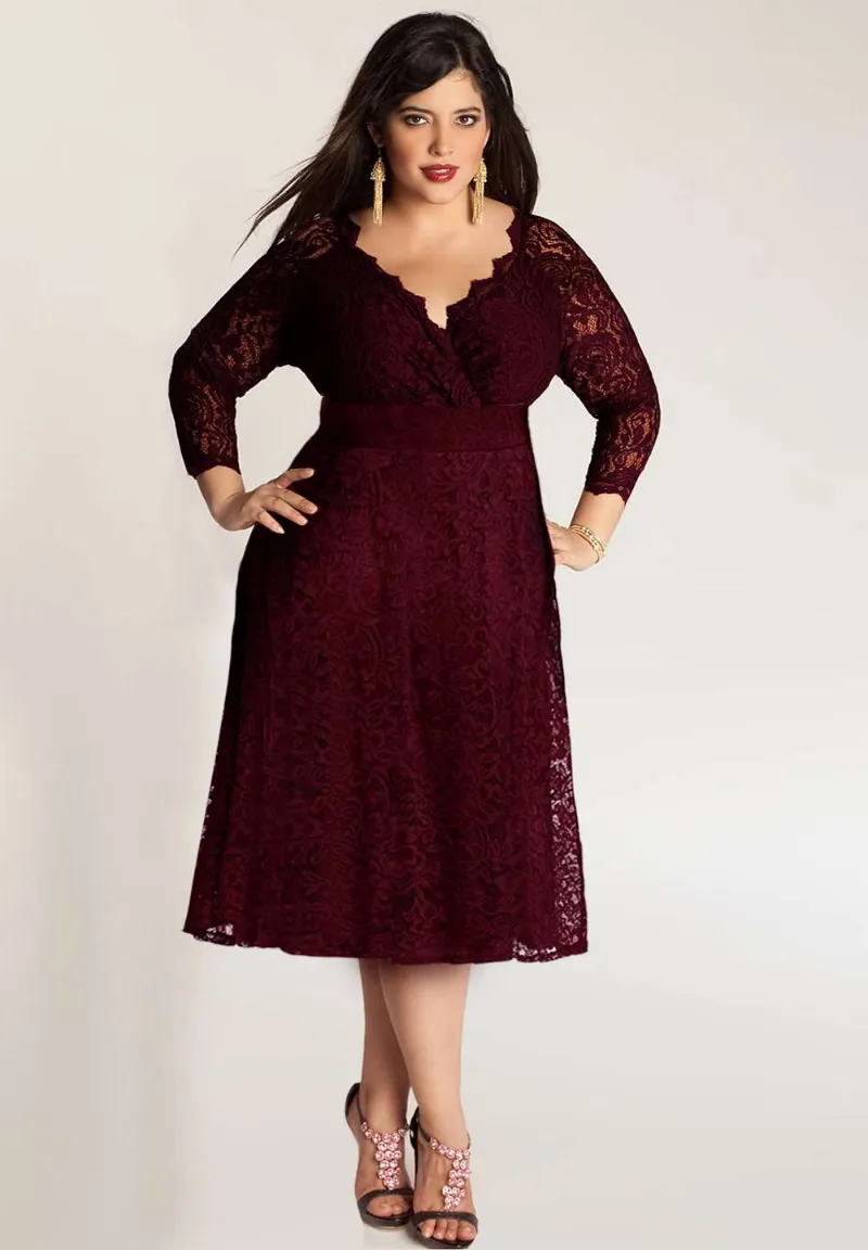 IGIGI Francesca Plus Size Dress in Bordeaux Lace - designer plus size dress with lace