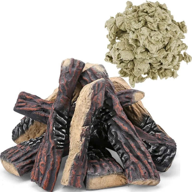 GrillPartsReplacement 10 Pcs Gas Fireplace Decor Logs ceramic fiber faux wood logs with glowing embers