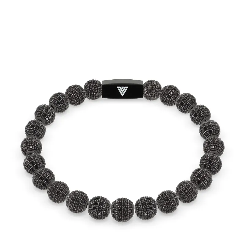 VOLTLIN Black Pave Stretch Bracelet on wrist showing black pave beads and shimmer