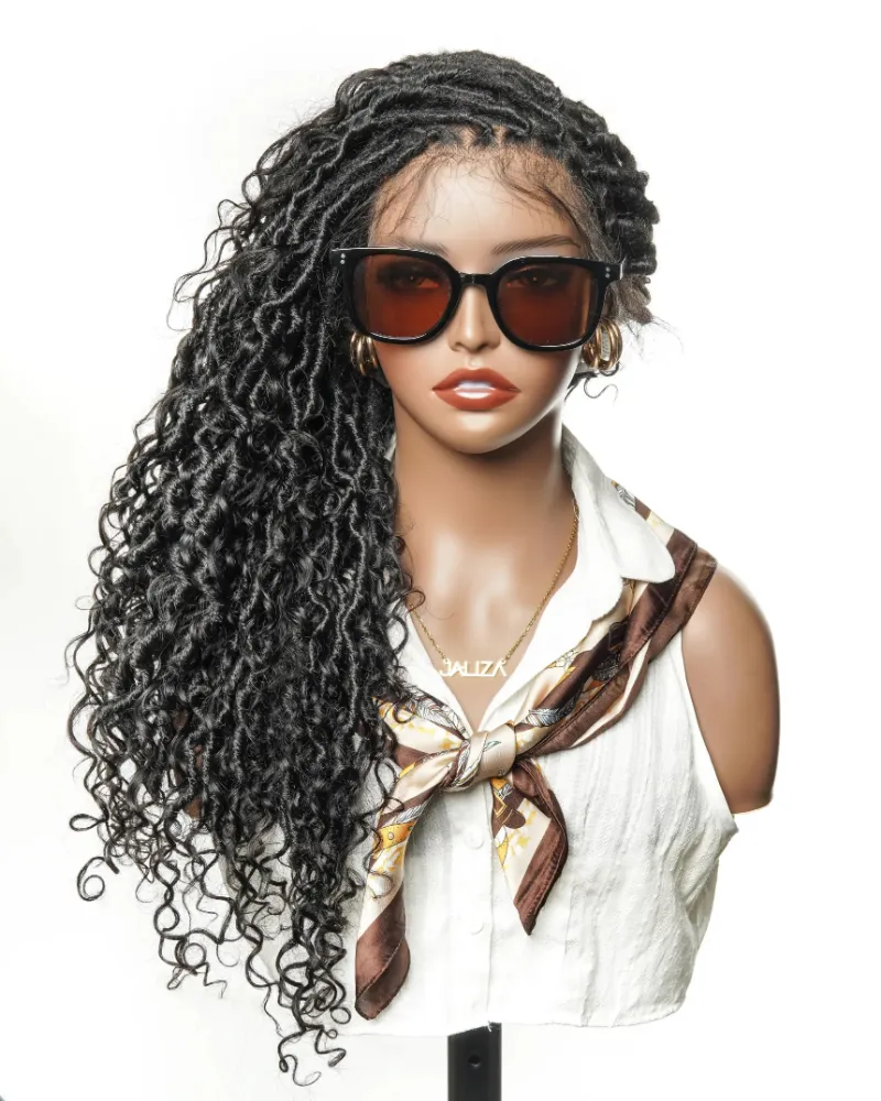 Jaliza High Density Salon-level Human Hair Curls HD Full Lace Boho Locs Wig showing 100 strands with flat roots