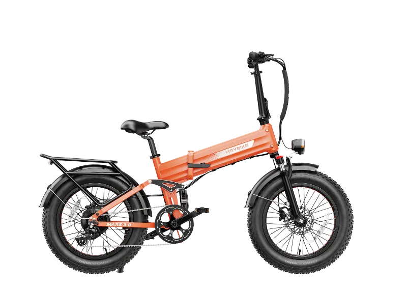 Heybike Mars 3.0 full-suspension folding e-bike with 20-inch fat tires, side view
