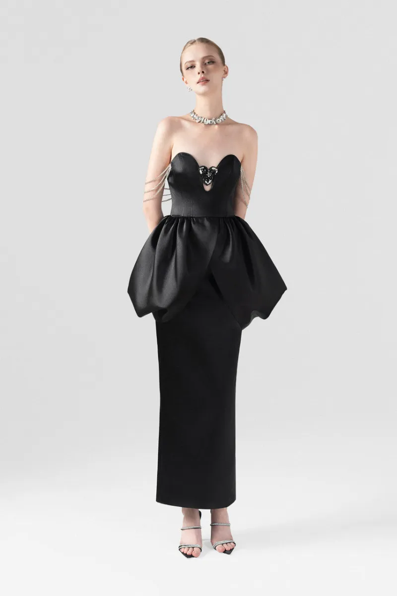 Kalisa Ensemble Puff-Waisted Maxi Dress in full length view