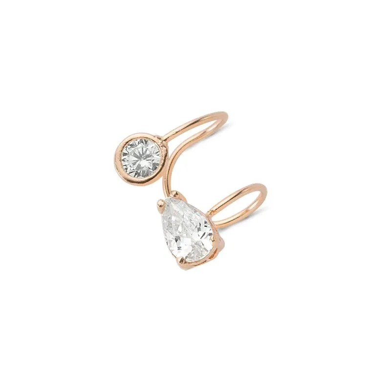 Amorium Jewelry Dainty Simple Diamond Silver Bezel Ear Cuff Earrings, single ear cuff with bezel-set crystal