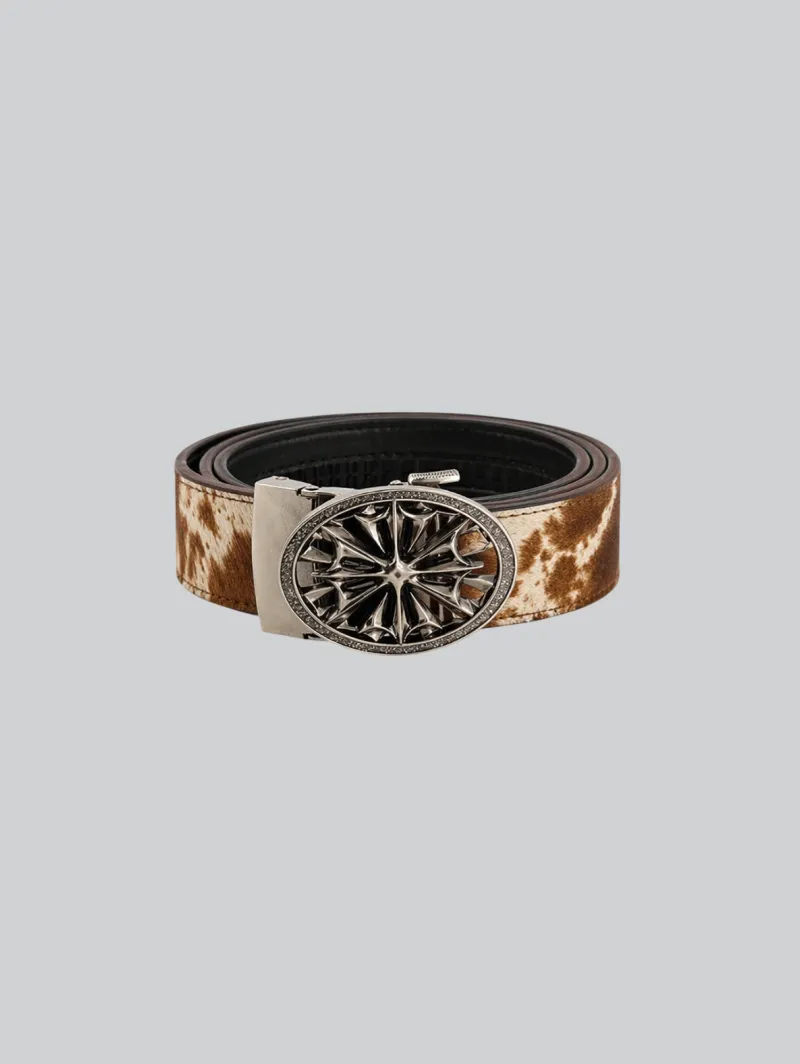 ARNTREAL Cow Arncross belt with textured cowhide pattern and metal buckle