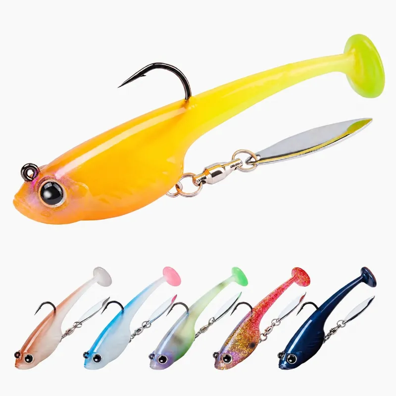 Truscend Fishing Paddle Tail Swimbait showing TPE soft body with spinner blade and T-tail