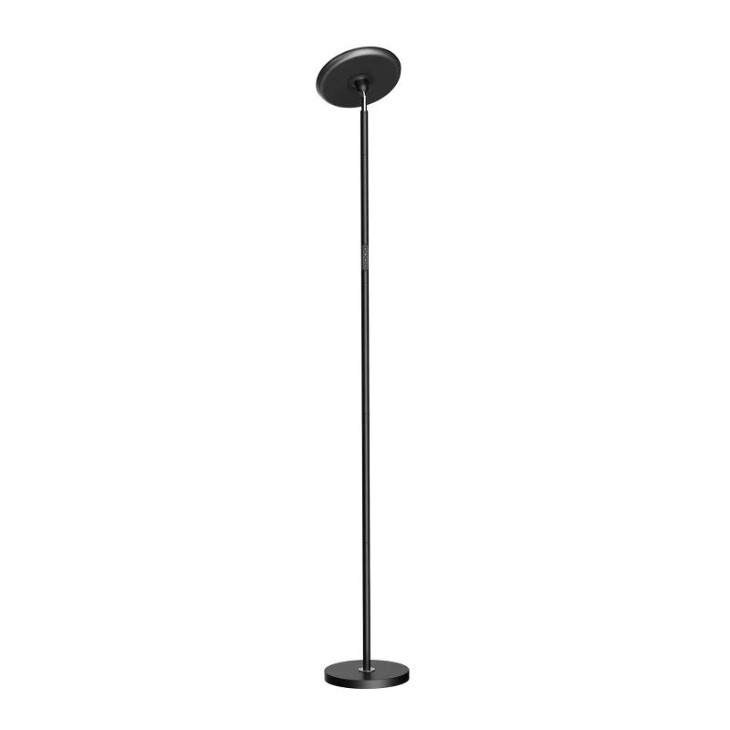 Lepower Tec Torchiere LED Floor Lamp with Remote Control showing round lampshade on adjustable stand with remote