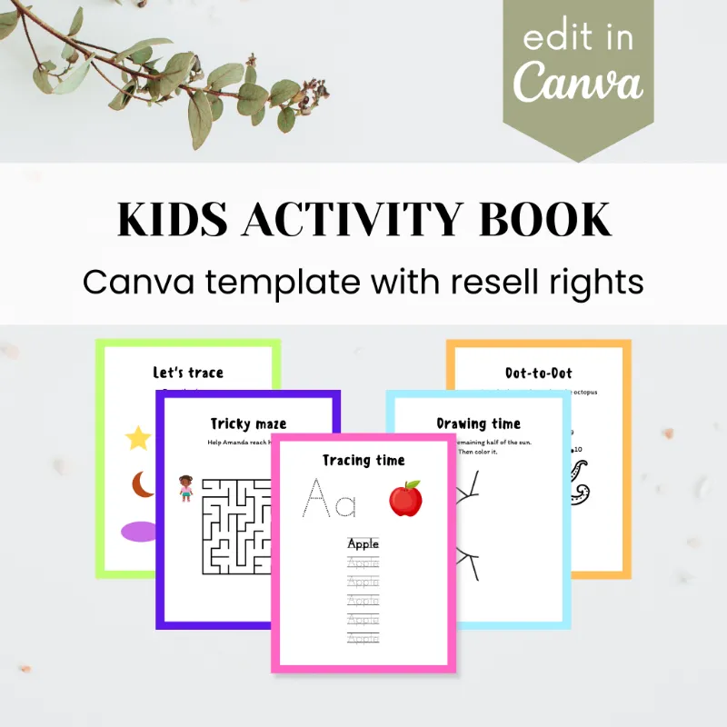 Purpose PLR Kids Activity Book Template with 25 activity pages ready for customization
