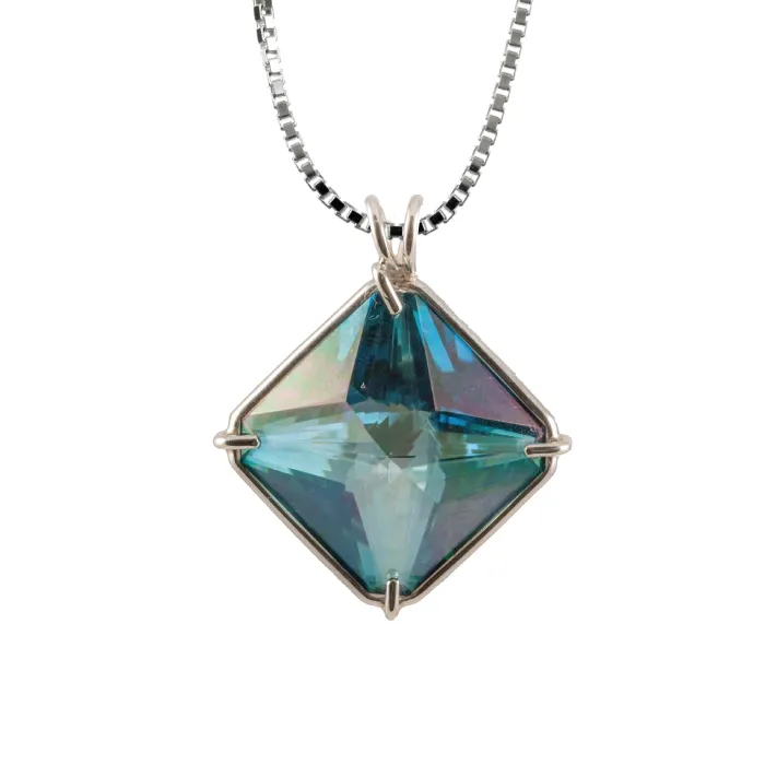 VOLTLIN Aqua Aura Quartz Magician Stone Chain Pendant on a sterling silver chain
