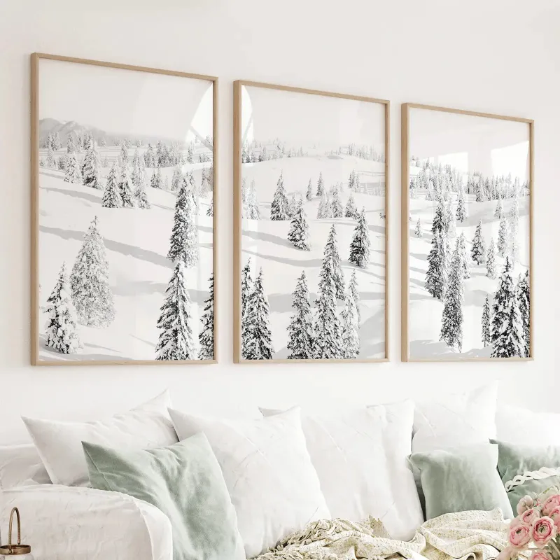 Wall Art Set 3 Piece Black White Nordic Winter Forest Wall Art