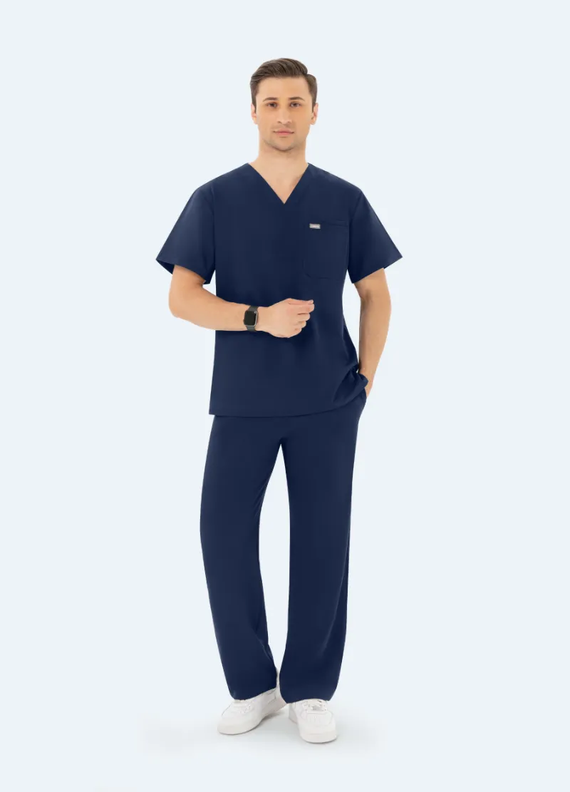 COMENII DynaComfort Essential Scrub Set Navy, matching V-neck top and straight-leg scrub pants