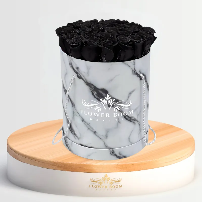Flower Boom Dallas Classic Black Roses In A Box with dark roses in signature packaging