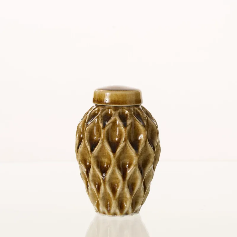Pulvis Art Urns Echo 3D Printed Ceramic Urn in Dark Sand, Keepsake size with minimalist flowing form