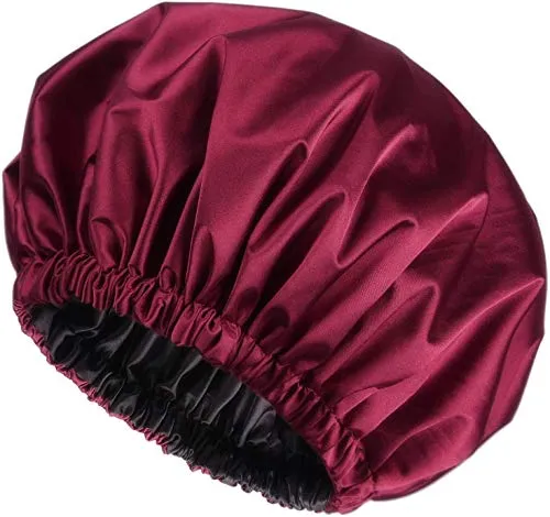 Yanibest Satin Shower Cap shown with satin lining and waterproof exterior fabric