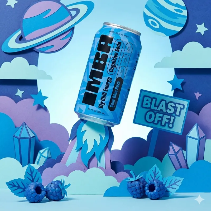 IMBA Sour Blue Razz smart soda can, sweet and sour blue raspberry flavor