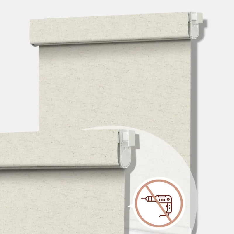 Bringnox No Drill Motorized Roller Shades 100% Blackout Linen mounted without drilling