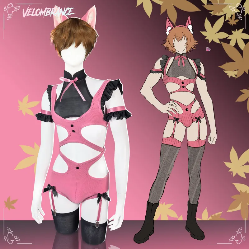 Velombrance Fox Femboy Set 5-Piece Set AS53 in pink knit and lace