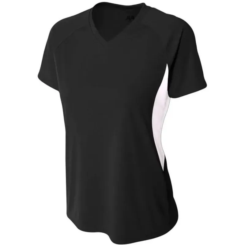 Do It Tennis A4 Women's Athletic Color Block Performance V-Neck in Black and White