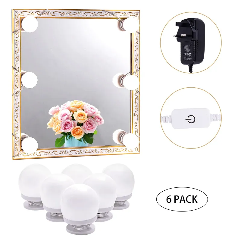 AIBOO LED Makeup Mirror Lights 6 bulbs 4000K plug-in Hollywood vanity light kit
