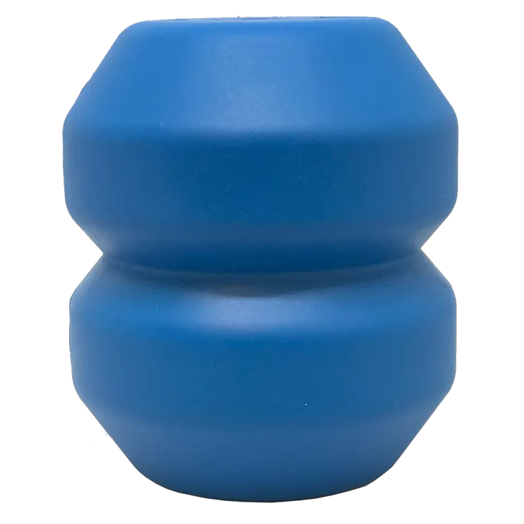 Soda Pup Double Trouble Dog Toy Dual Chamber Treat Dispenser for Large Dogs USA Made blue rubber toy with two openings