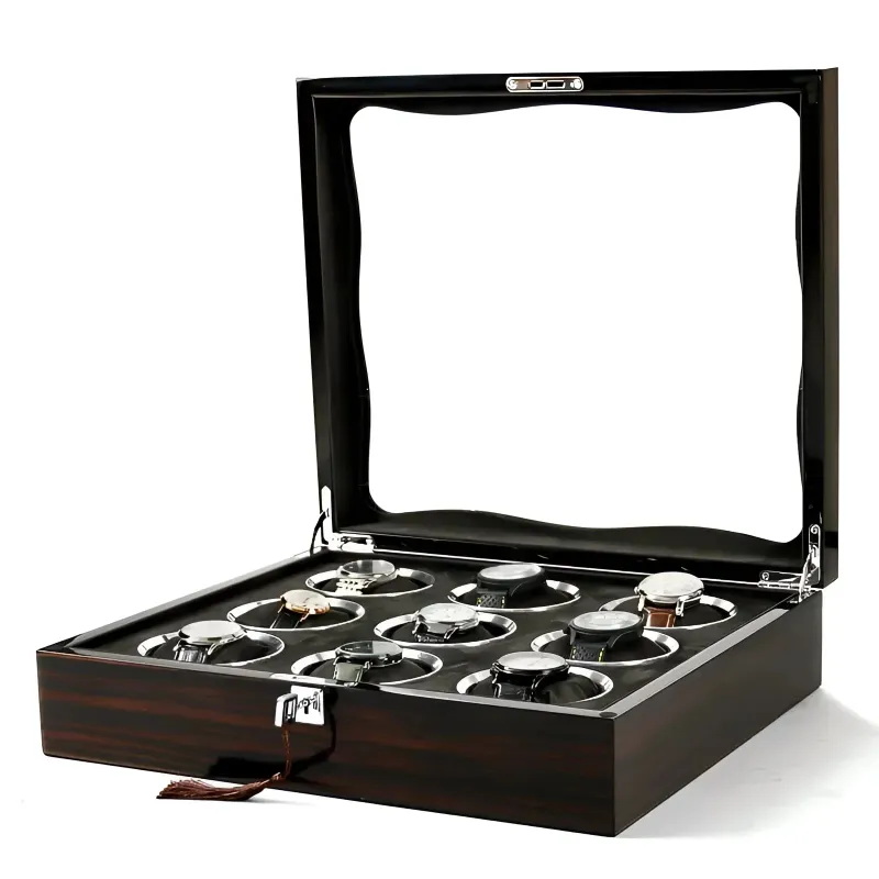 Rotation Horlogère Boîte à montre Le Grand Prestige glossy brown wooden watch case with glass display lid