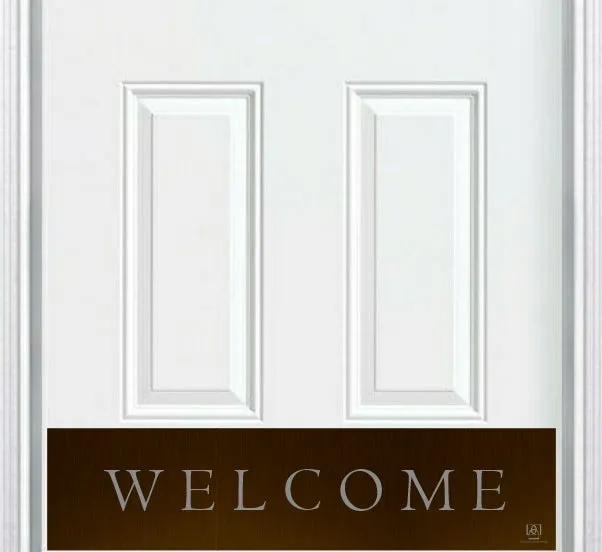 Deck the Door Decor Traditional Welcome Engraved Door Kick Plate with classic lettering on anodized aluminum