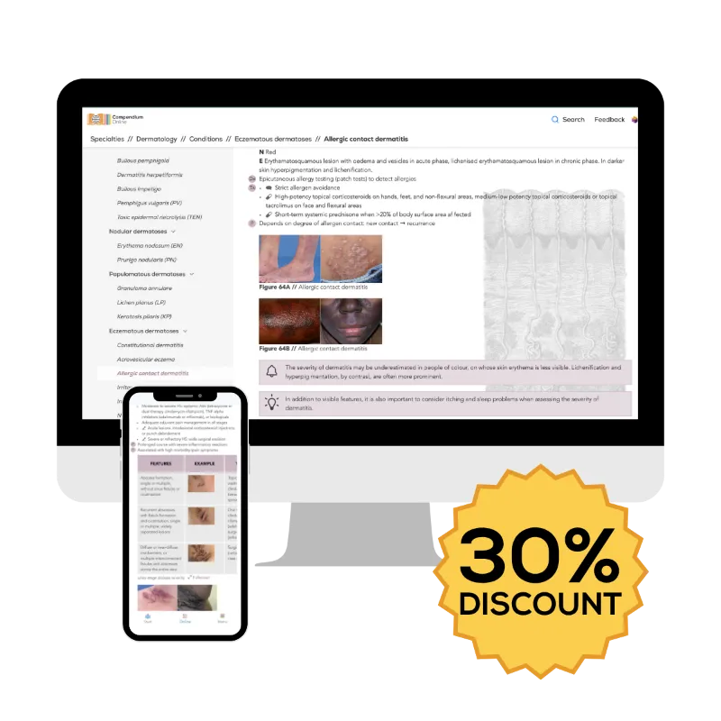 Compendium Medicine Dermatology online subscription with clinical images for diverse skin tones