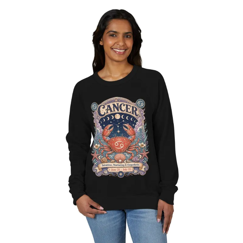 Spirit Nest Cancer Zodiac Raglan Sweatshirt with ethereal crab artwork in French Terry fabric