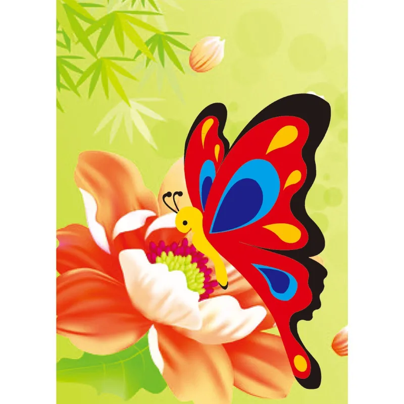 Varvikas 5D Diamond Painting 17х22 cm, Butterfly on a Flower (X185e) showing red butterfly on pink flower with green background