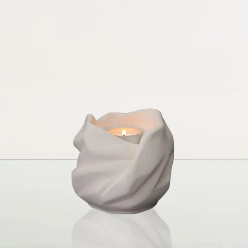 Pulvis Art Urns Cremation Keepsake Urn For Ashes With Candle in Unglazed finish, natural ceramic keepsake with candle holder