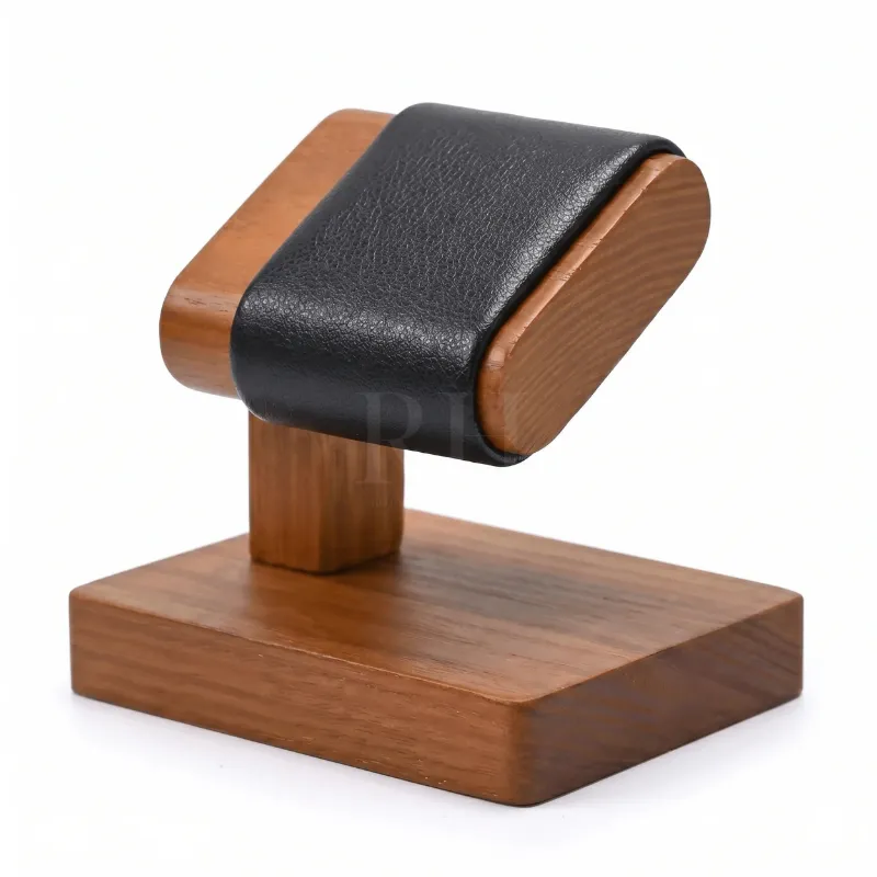 Rotation Horlogère Porte Montre Uno Noir black leather and wood watch holder