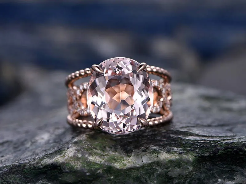 WillWork Jewelry big oval morganite art deco engagement ring with floral design