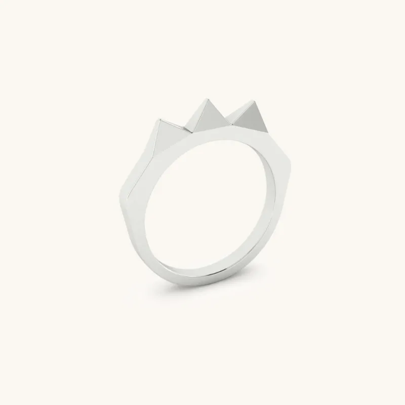 Defender Ring Trio with three-point beveled design in gold and steel
